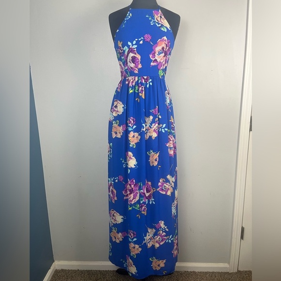 Everly blue and purple high neck sleeveless floral maxi dress size small - Picture 2 of 6